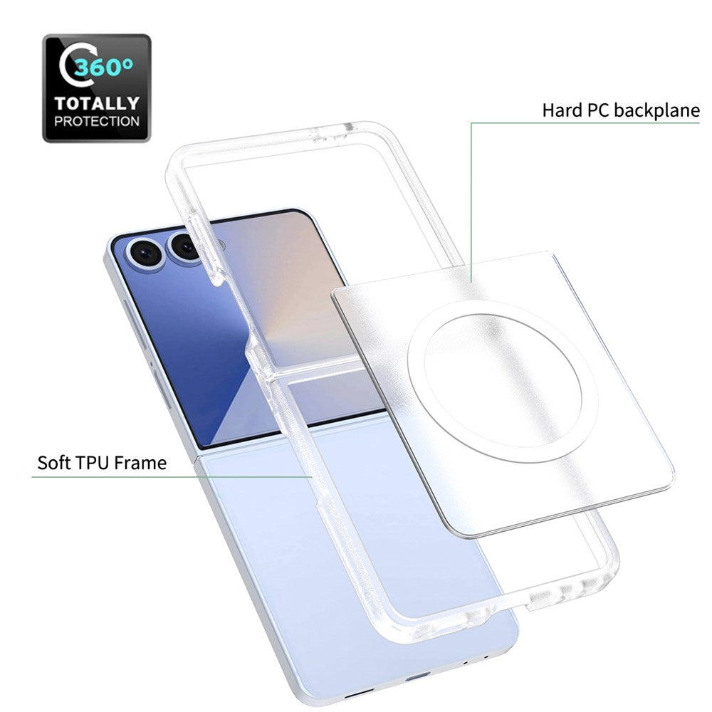 For Samsung Galaxy Z Flip7 5G Case PC + TPU Kickstand Phone Cover with Tempered Glass Screen Film - Translucent