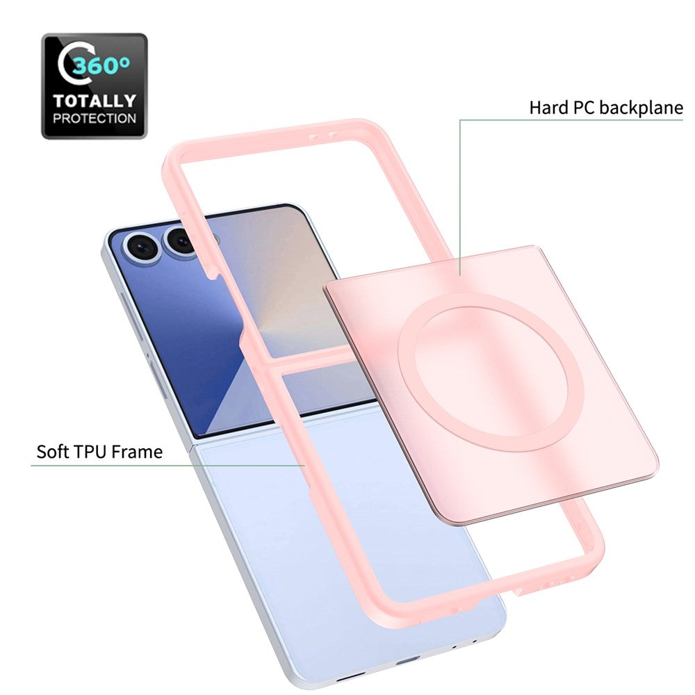 For Samsung Galaxy Z Flip7 5G Case PC + TPU Kickstand Phone Cover with Tempered Glass Screen Film - Light Pink