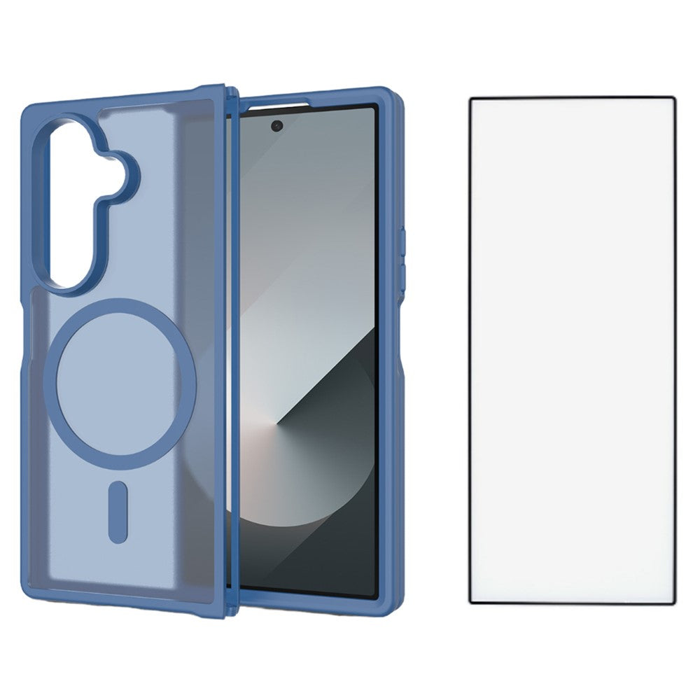 For Samsung Galaxy Z Fold7 5G Case PC + TPU Kickstand Phone Cover with Tempered Glass Screen Film - Sapphire