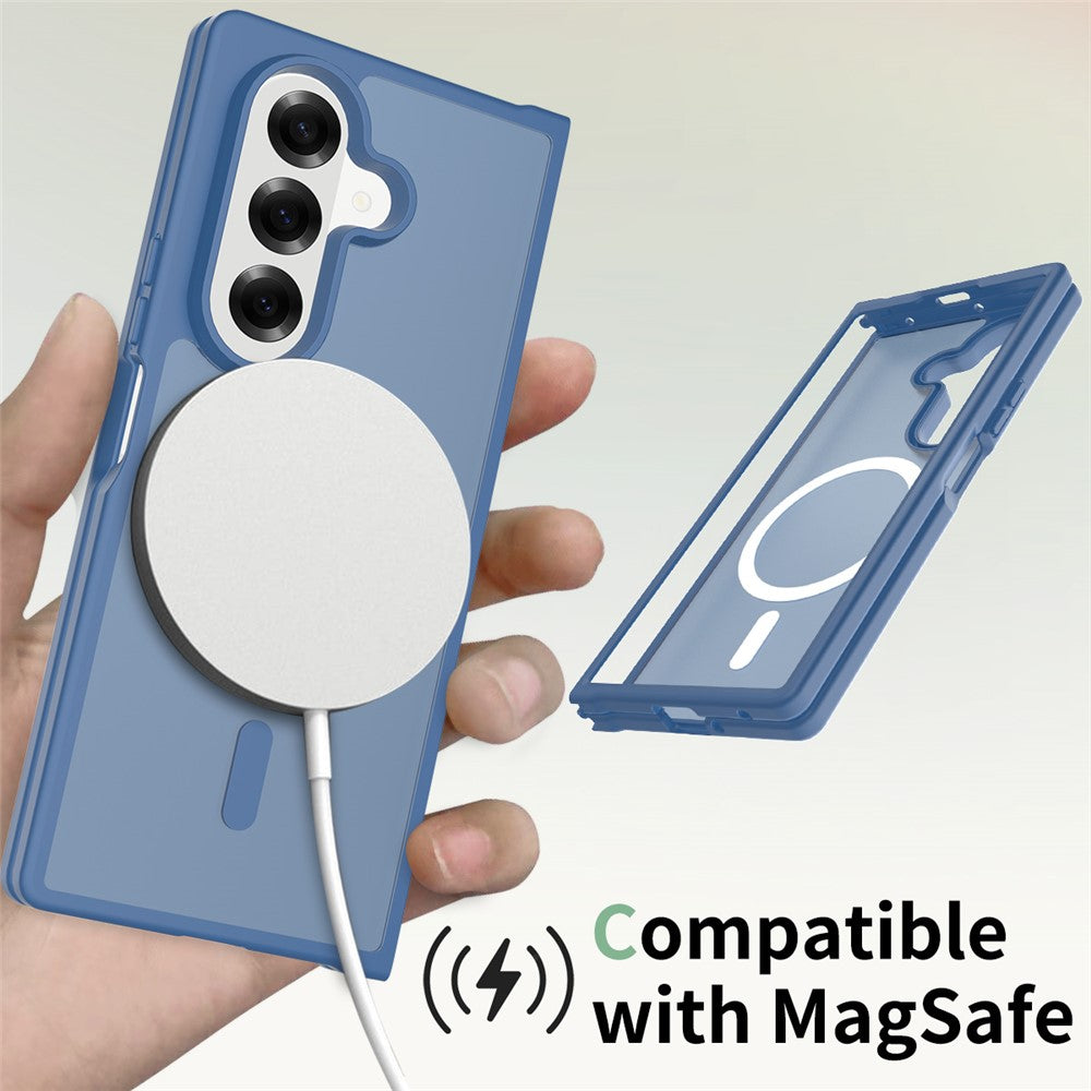 For Samsung Galaxy Z Fold7 5G Case PC + TPU Kickstand Phone Cover with Tempered Glass Screen Film - Sapphire