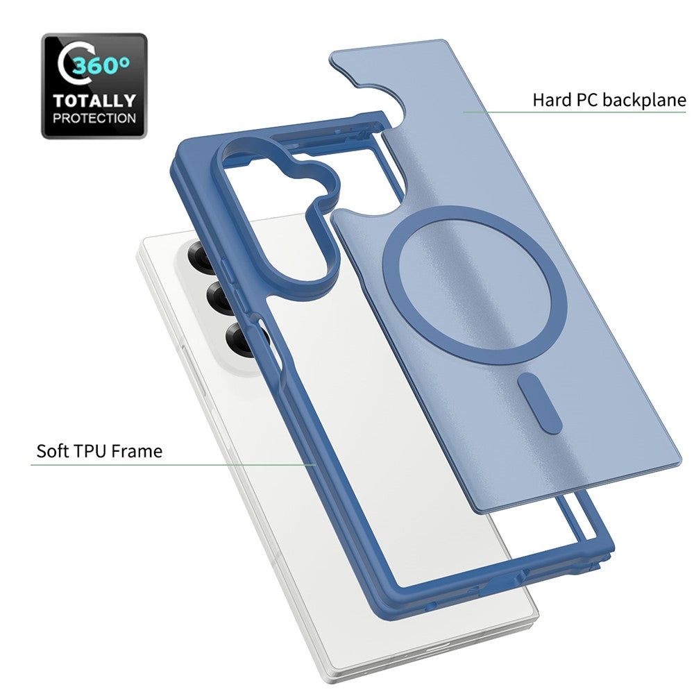 For Samsung Galaxy Z Fold7 5G Case PC + TPU Kickstand Phone Cover with Tempered Glass Screen Film - Sapphire