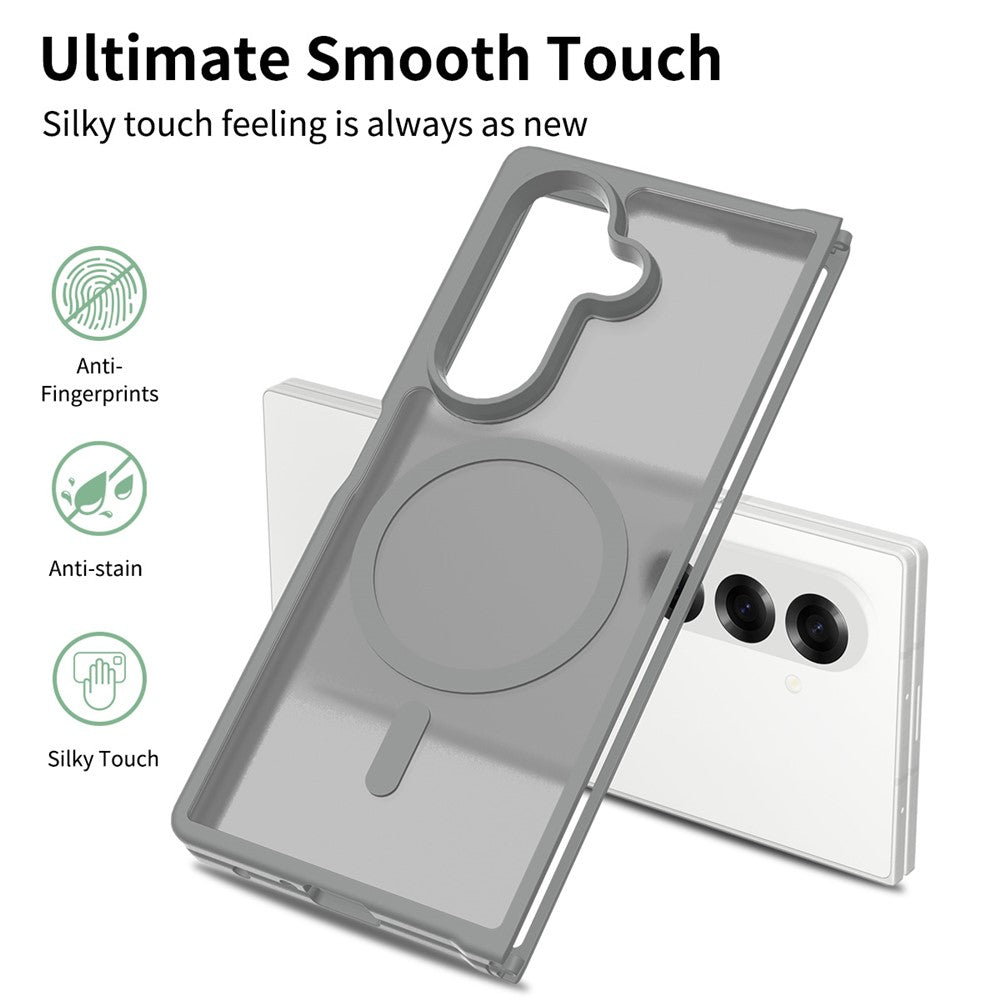 For Samsung Galaxy Z Fold7 5G Case PC + TPU Kickstand Phone Cover with Tempered Glass Screen Film - Grey