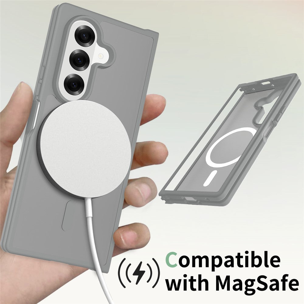 For Samsung Galaxy Z Fold7 5G Case PC + TPU Kickstand Phone Cover with Tempered Glass Screen Film - Grey