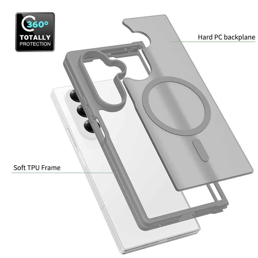 For Samsung Galaxy Z Fold7 5G Case PC + TPU Kickstand Phone Cover with Tempered Glass Screen Film - Grey