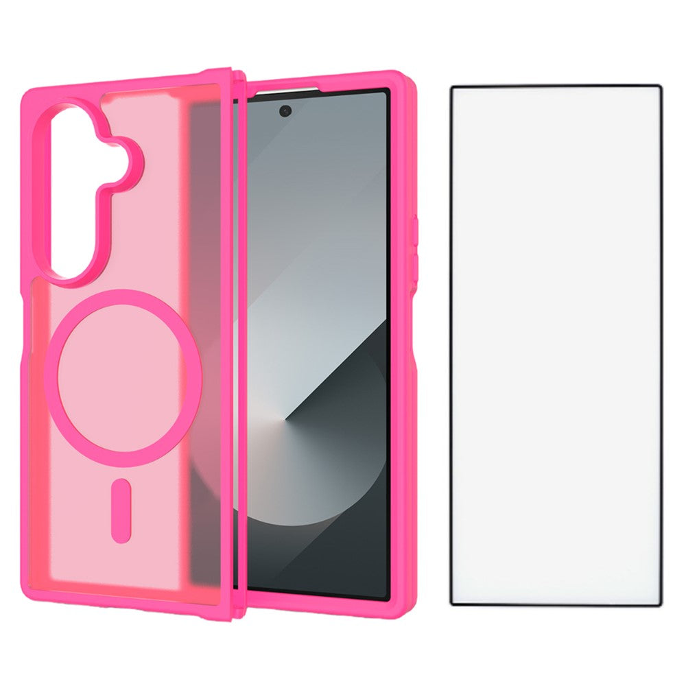 For Samsung Galaxy Z Fold7 5G Case PC + TPU Kickstand Phone Cover with Tempered Glass Screen Film - Rose