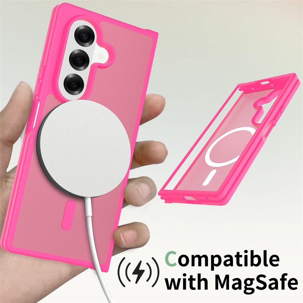 For Samsung Galaxy Z Fold7 5G Case PC + TPU Kickstand Phone Cover with Tempered Glass Screen Film - Rose