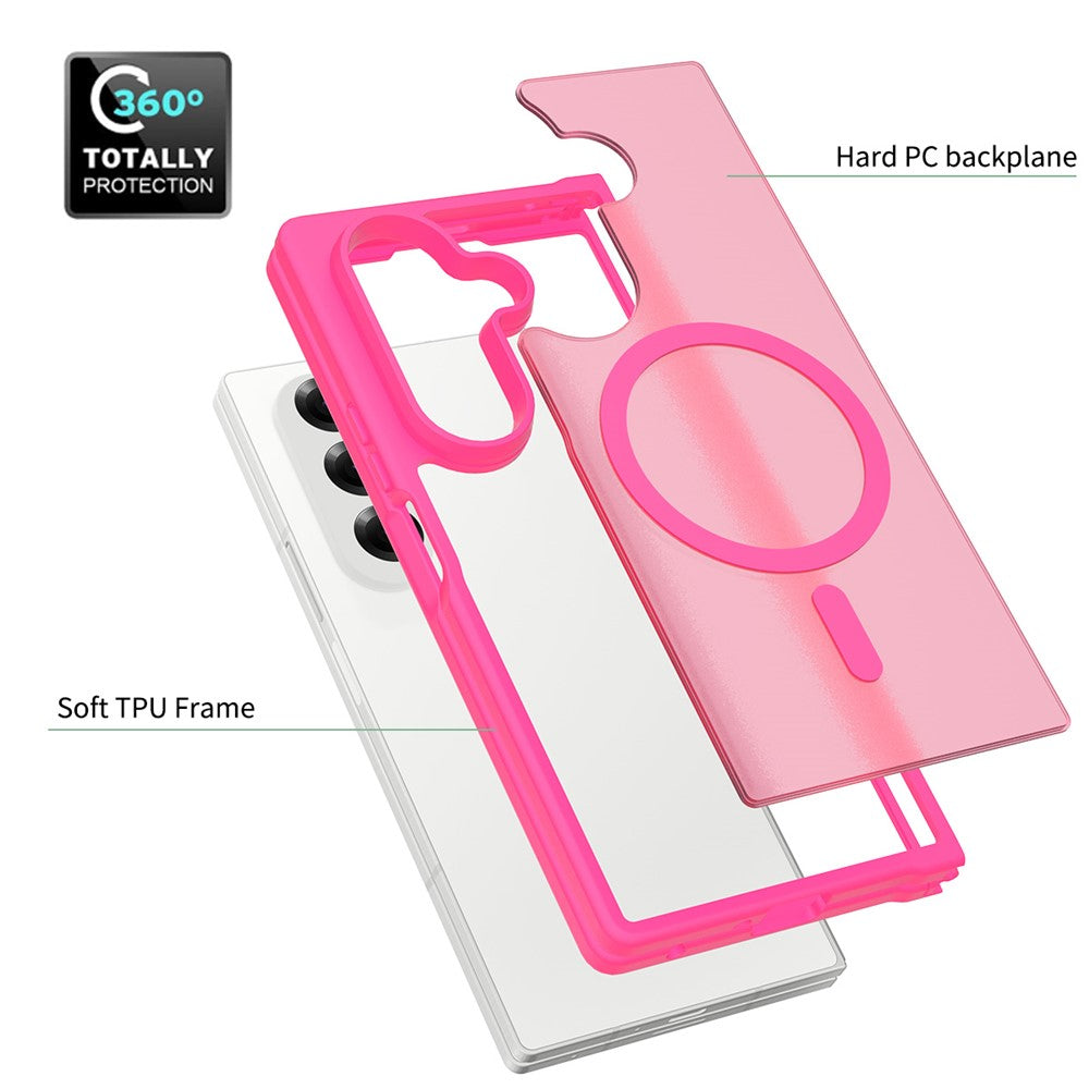 For Samsung Galaxy Z Fold7 5G Case PC + TPU Kickstand Phone Cover with Tempered Glass Screen Film - Rose