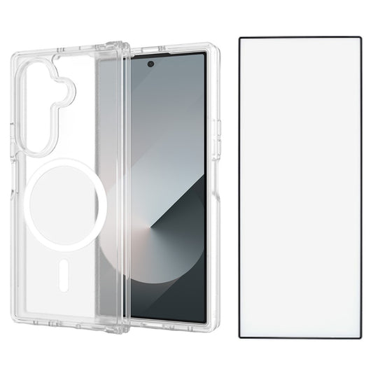 For Samsung Galaxy Z Fold7 5G Case PC + TPU Kickstand Phone Cover with Tempered Glass Screen Film - Translucent