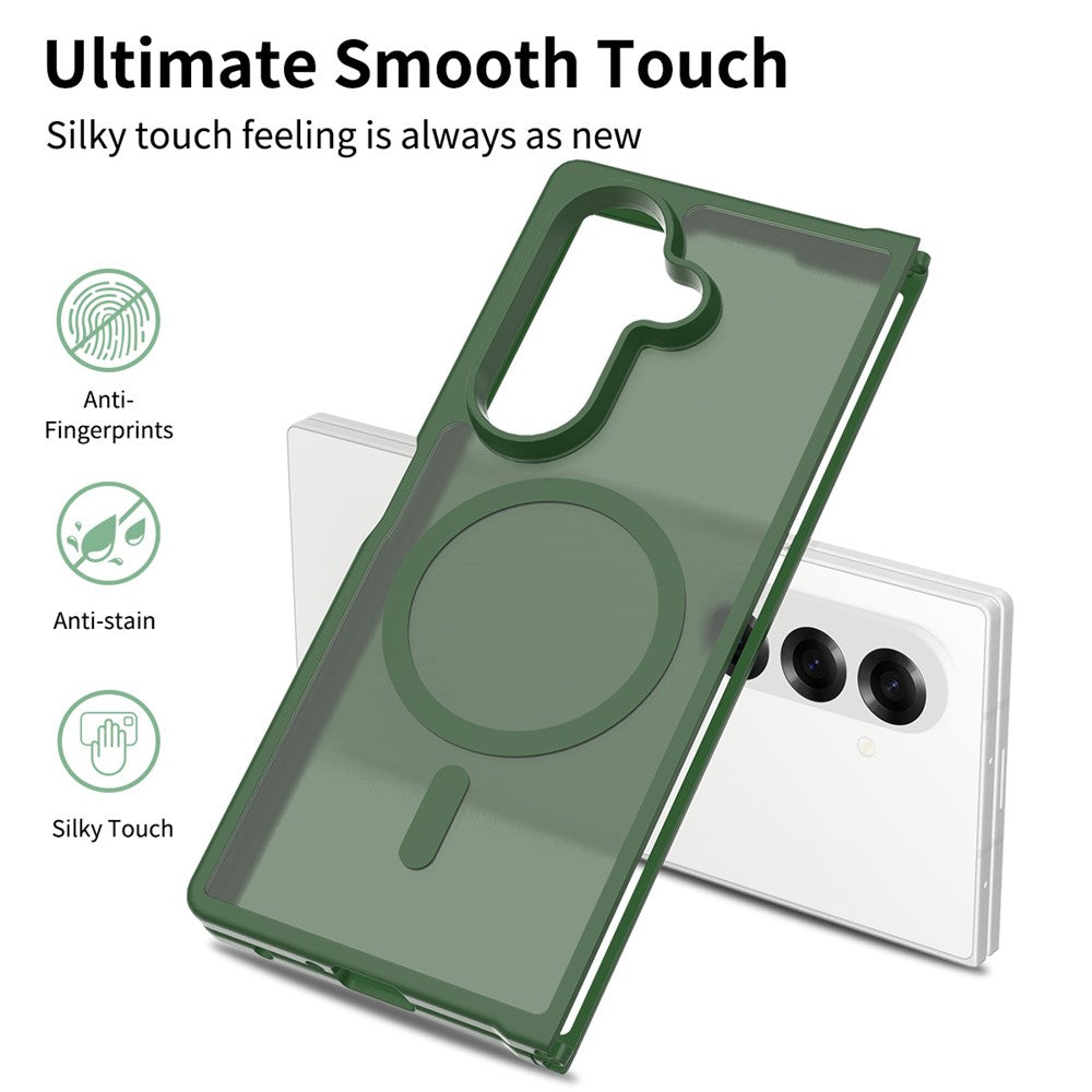 For Samsung Galaxy Z Fold7 5G Case PC + TPU Kickstand Phone Cover with Tempered Glass Screen Film - Blackish Green