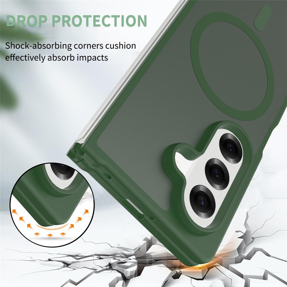 For Samsung Galaxy Z Fold7 5G Case PC + TPU Kickstand Phone Cover with Tempered Glass Screen Film - Blackish Green