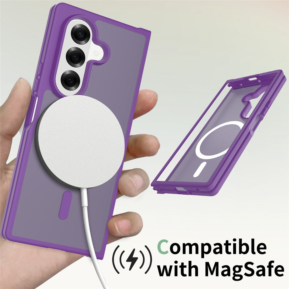 For Samsung Galaxy Z Fold7 5G Case PC + TPU Kickstand Phone Cover with Tempered Glass Screen Film - Dark Purple