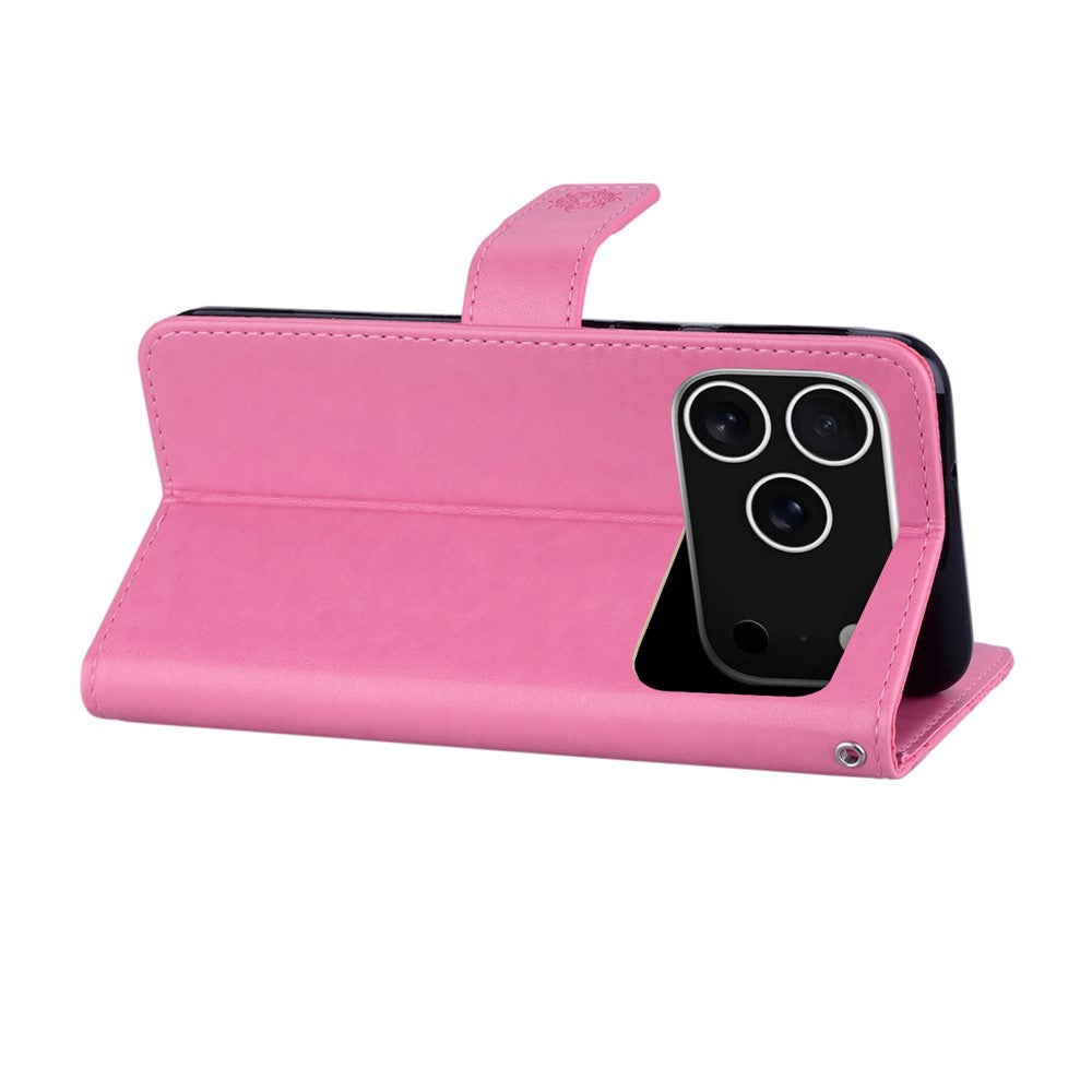 For iPhone 17 Pro Max Case Owl Flower Imprinted Leather Cover Wallet with Strap - Rose