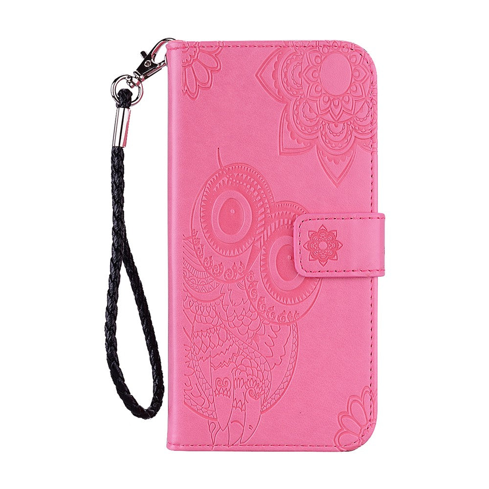 For iPhone 17 Pro Max Case Owl Flower Imprinted Leather Cover Wallet with Strap - Rose