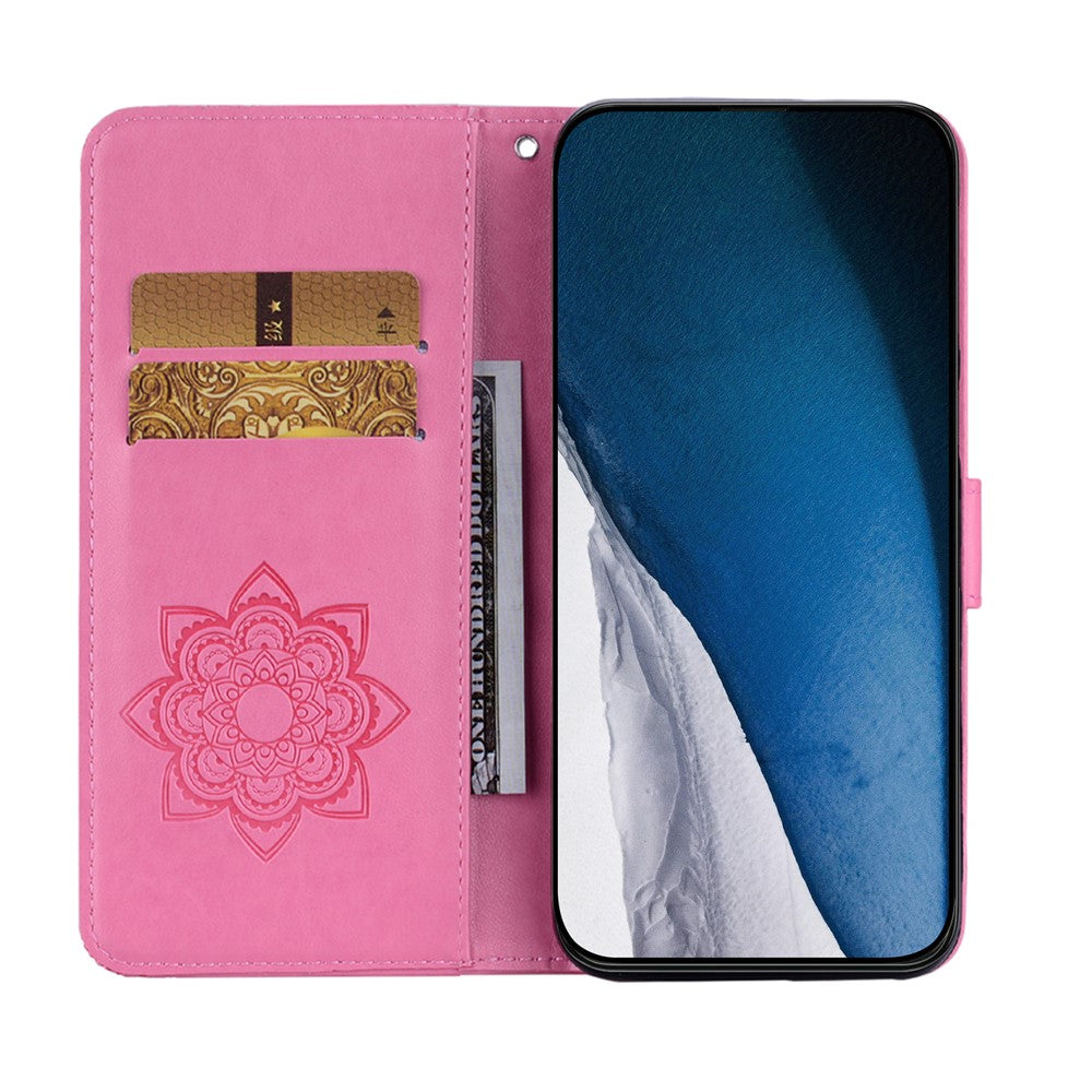 For iPhone 17 Pro Max Wallet Case Owl Flower Imprinted Rhinestone Leather Cover - Rose