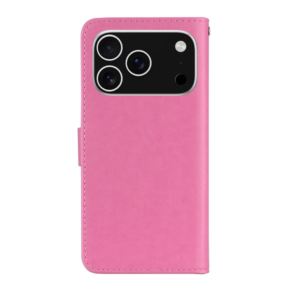 For iPhone 17 Pro Max Wallet Case Owl Flower Imprinted Rhinestone Leather Cover - Rose