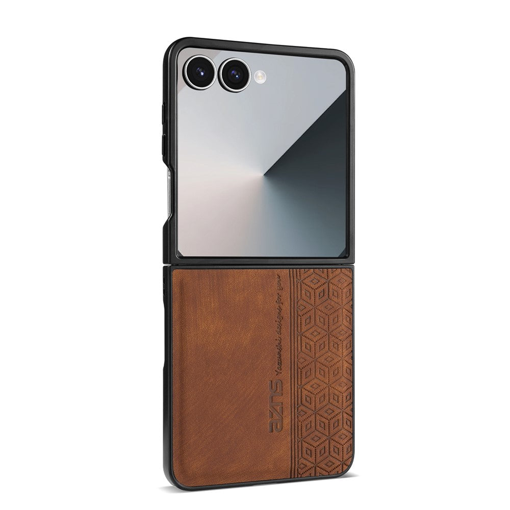 AZNS For Samsung Galaxy Z Flip7 5G Case Imprinted PU Leather Coated PC Phone Back Cover - Brown