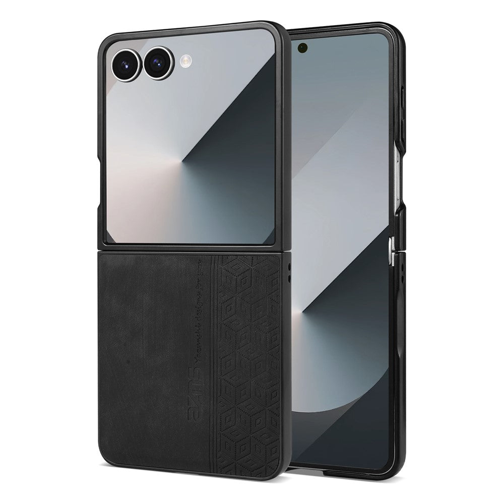 AZNS For Samsung Galaxy Z Flip7 5G Case Imprinted PU Leather Coated PC Phone Back Cover - Black