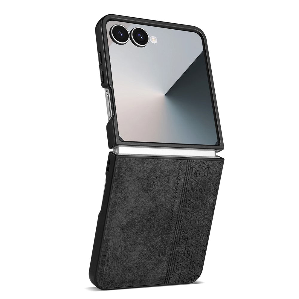 AZNS For Samsung Galaxy Z Flip7 5G Case Imprinted PU Leather Coated PC Phone Back Cover - Black