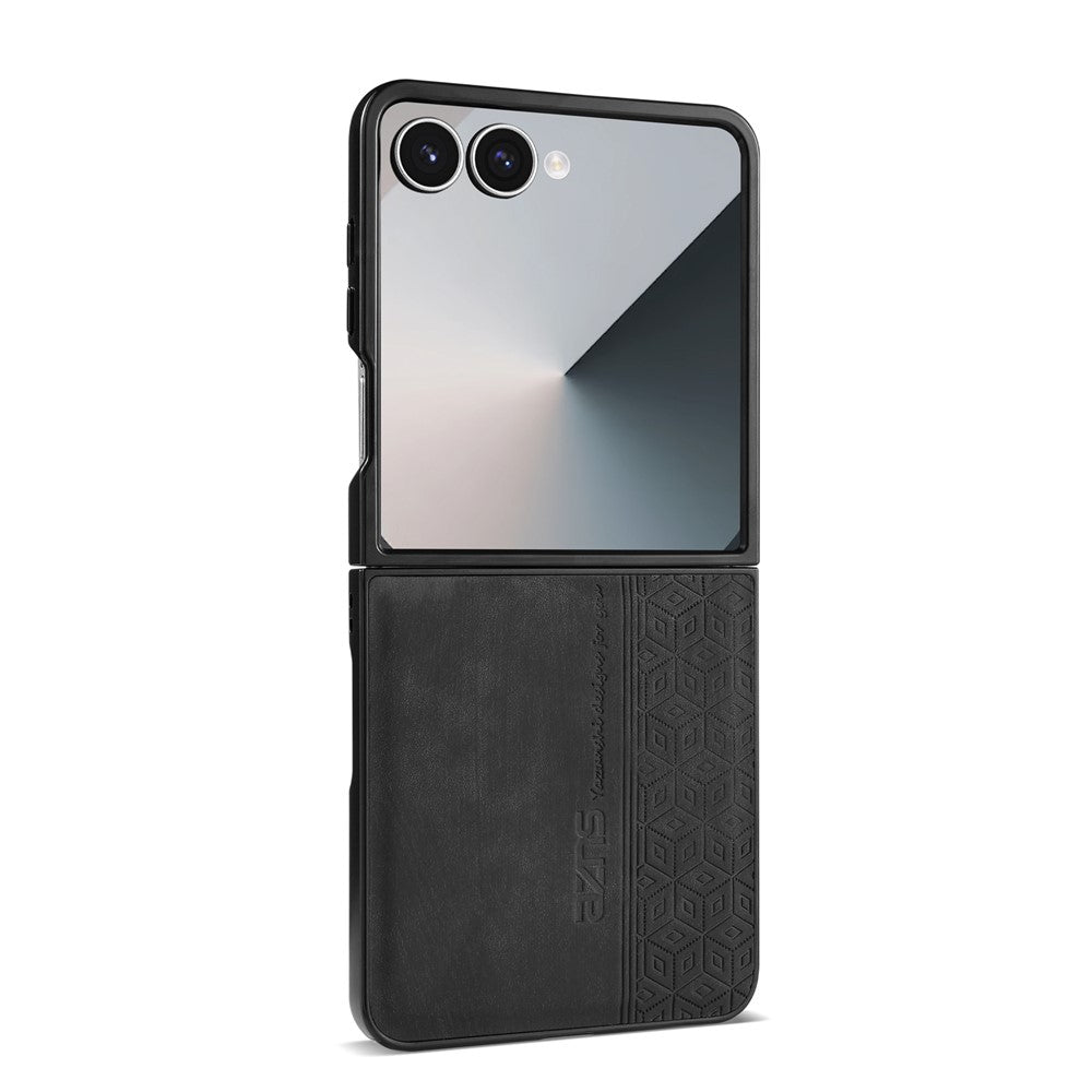 AZNS For Samsung Galaxy Z Flip7 5G Case Imprinted PU Leather Coated PC Phone Back Cover - Black
