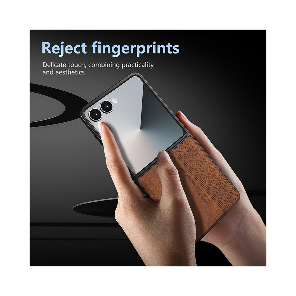 AZNS For Samsung Galaxy Z Flip7 5G Case Imprinted PU Leather Coated PC Phone Back Cover - Black