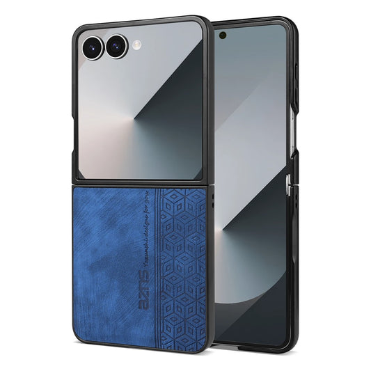 AZNS For Samsung Galaxy Z Flip7 5G Case Imprinted PU Leather Coated PC Phone Back Cover - Blue