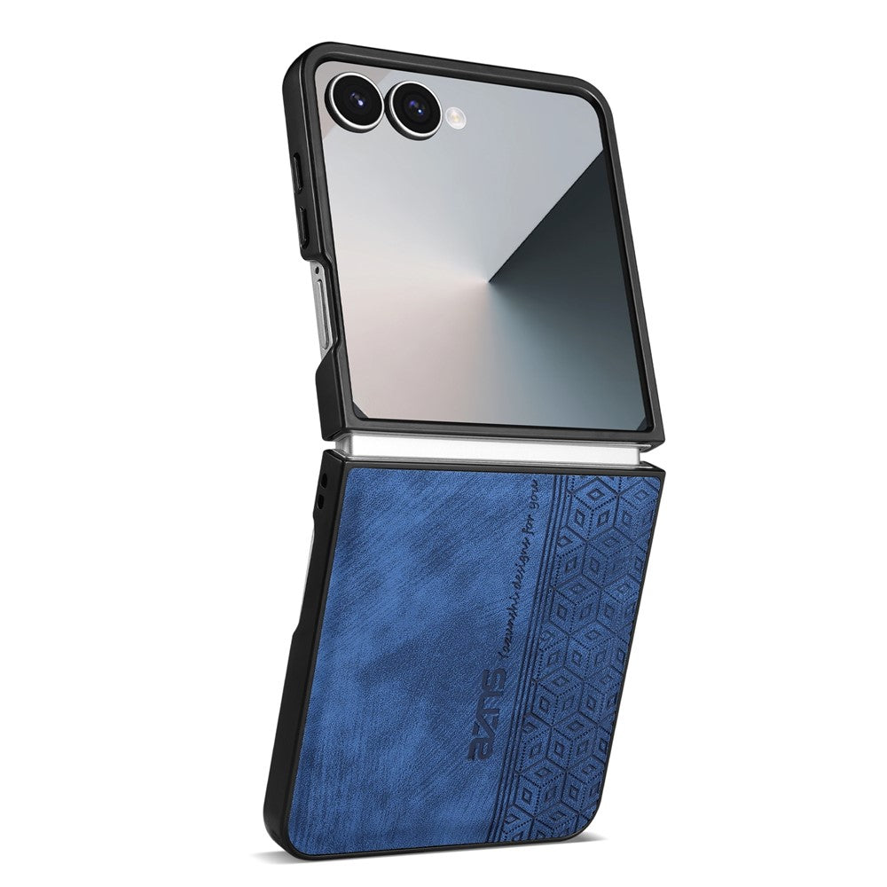 AZNS For Samsung Galaxy Z Flip7 5G Case Imprinted PU Leather Coated PC Phone Back Cover - Blue