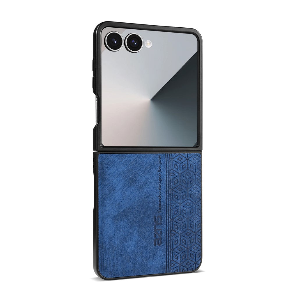 AZNS For Samsung Galaxy Z Flip7 5G Case Imprinted PU Leather Coated PC Phone Back Cover - Blue