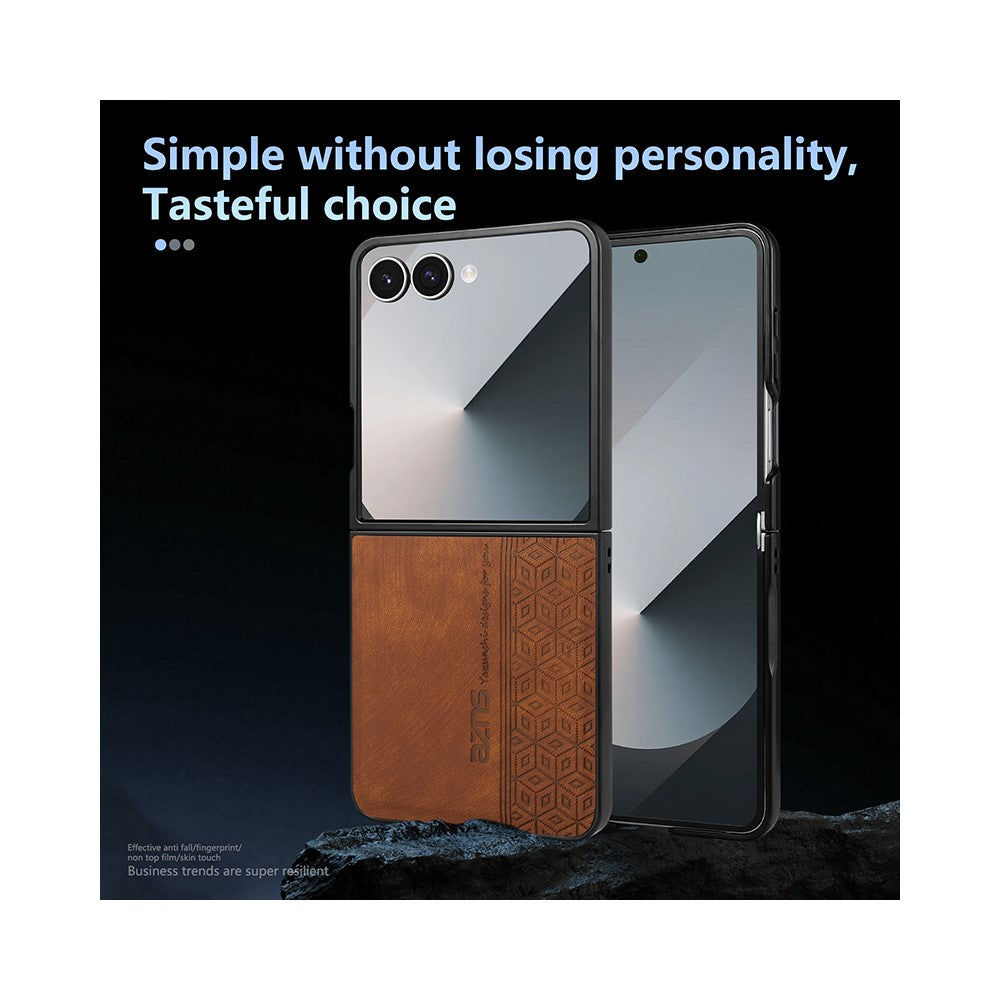 AZNS For Samsung Galaxy Z Flip7 5G Case Imprinted PU Leather Coated PC Phone Back Cover - Blue