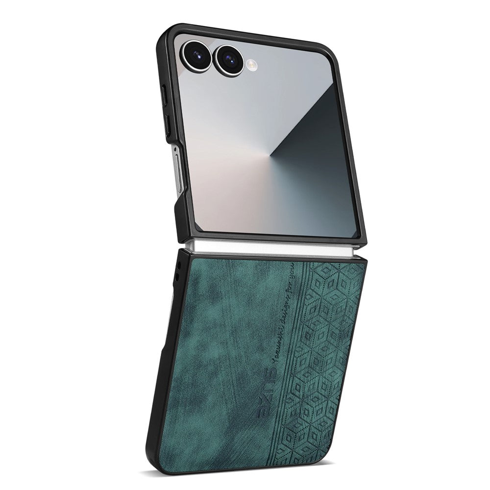 AZNS For Samsung Galaxy Z Flip7 5G Case Imprinted PU Leather Coated PC Phone Back Cover - Green