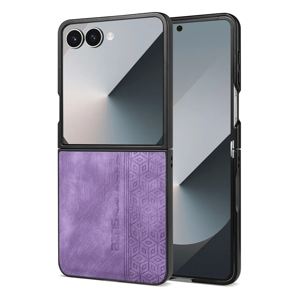 AZNS For Samsung Galaxy Z Flip7 5G Case Imprinted PU Leather Coated PC Phone Back Cover - Purple