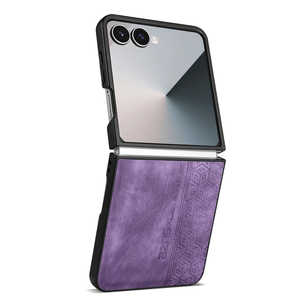 AZNS For Samsung Galaxy Z Flip7 5G Case Imprinted PU Leather Coated PC Phone Back Cover - Purple