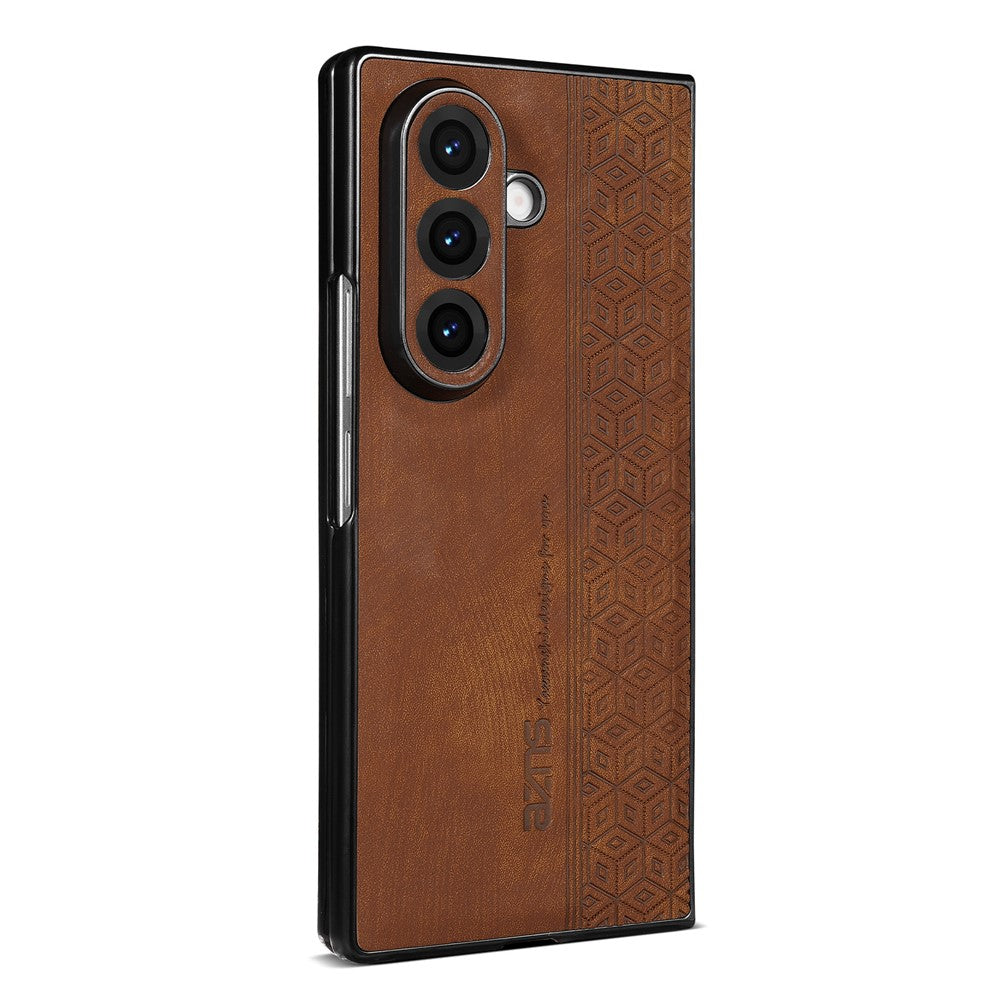 AZNS For Samsung Galaxy Z Fold7 5G Case Imprinted PU Leather Coated PC Phone Back Cover - Brown