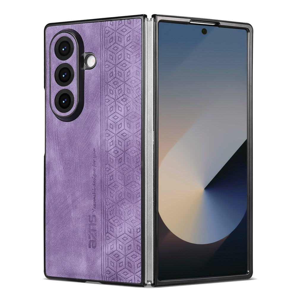 AZNS For Samsung Galaxy Z Fold7 5G Case Imprinted PU Leather Coated PC Phone Back Cover - Purple