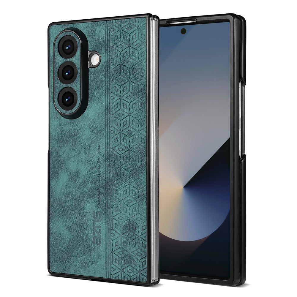 AZNS For Samsung Galaxy Z Fold7 5G Case Imprinted PU Leather Coated PC Phone Back Cover - Green