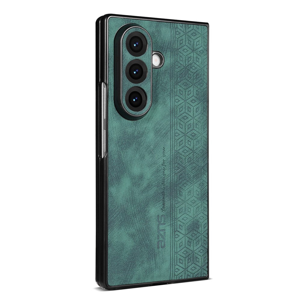 AZNS For Samsung Galaxy Z Fold7 5G Case Imprinted PU Leather Coated PC Phone Back Cover - Green