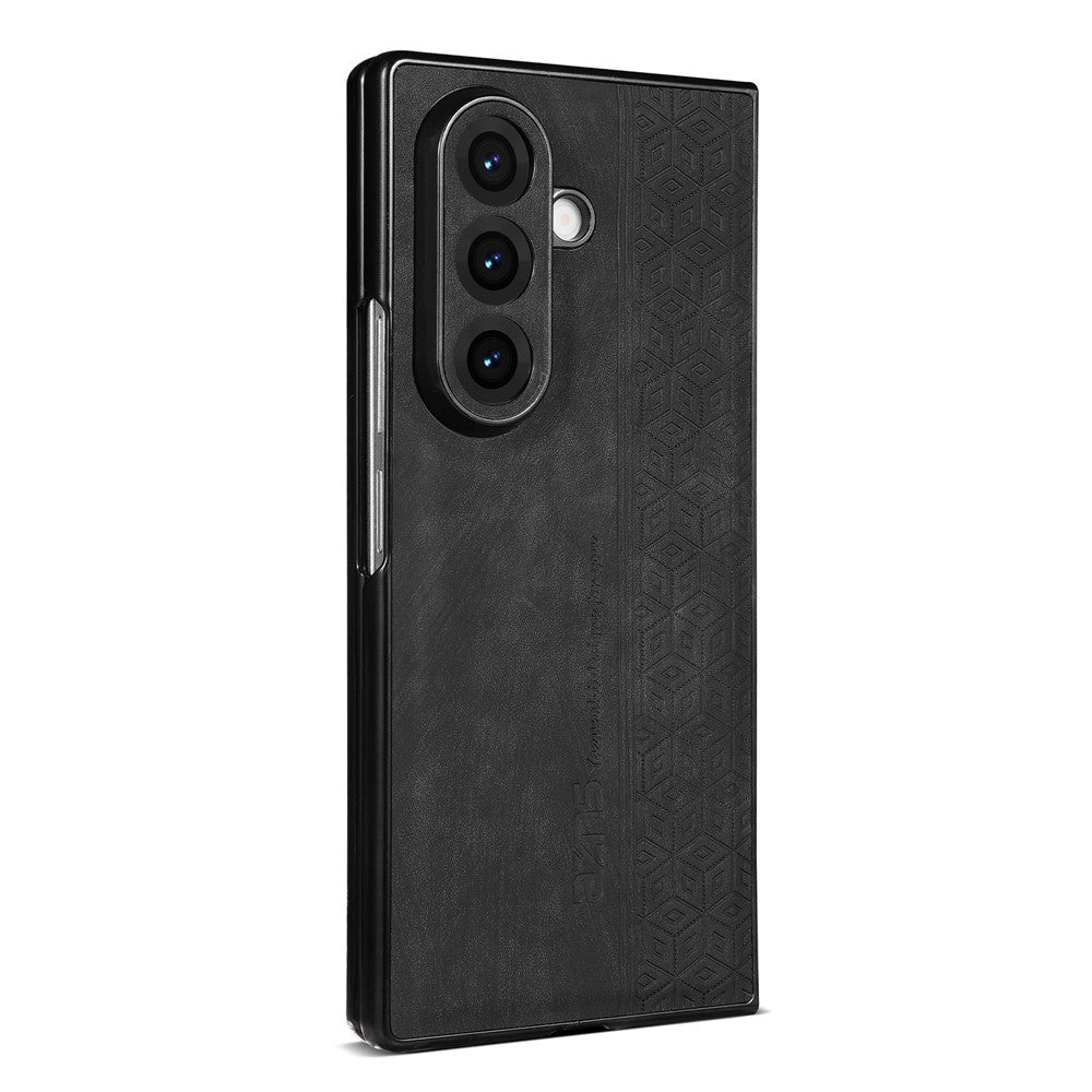 AZNS For Samsung Galaxy Z Fold7 5G Case Imprinted PU Leather Coated PC Phone Back Cover - Black