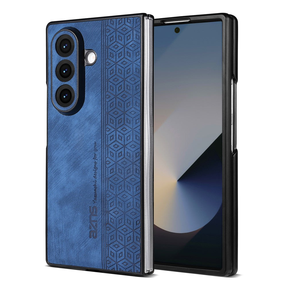 AZNS For Samsung Galaxy Z Fold7 5G Case Imprinted PU Leather Coated PC Phone Back Cover - Blue