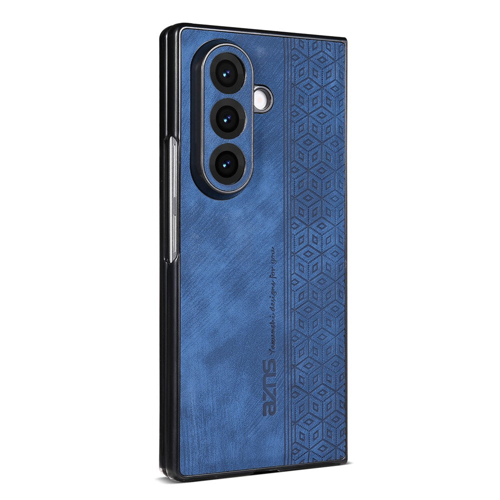 AZNS For Samsung Galaxy Z Fold7 5G Case Imprinted PU Leather Coated PC Phone Back Cover - Blue