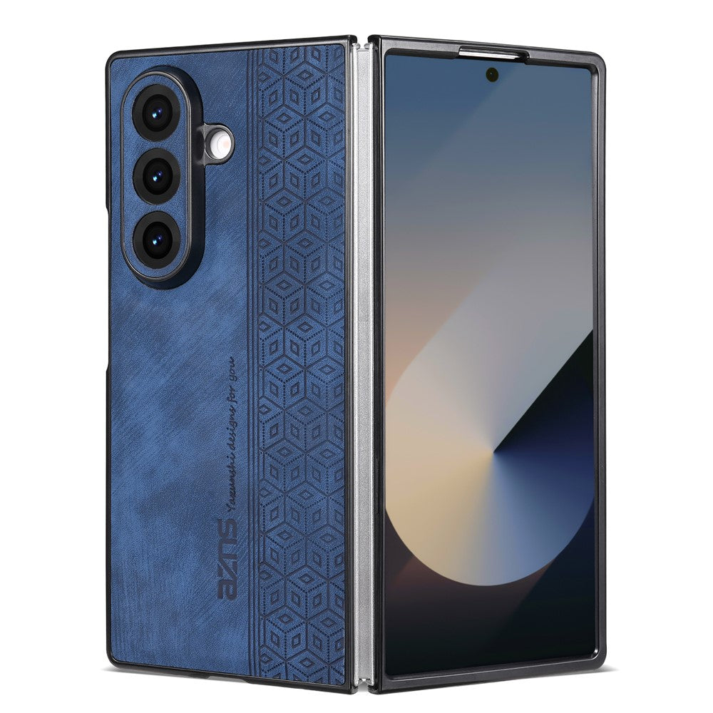AZNS For Samsung Galaxy Z Fold7 5G Case Imprinted PU Leather Coated PC Phone Back Cover - Blue