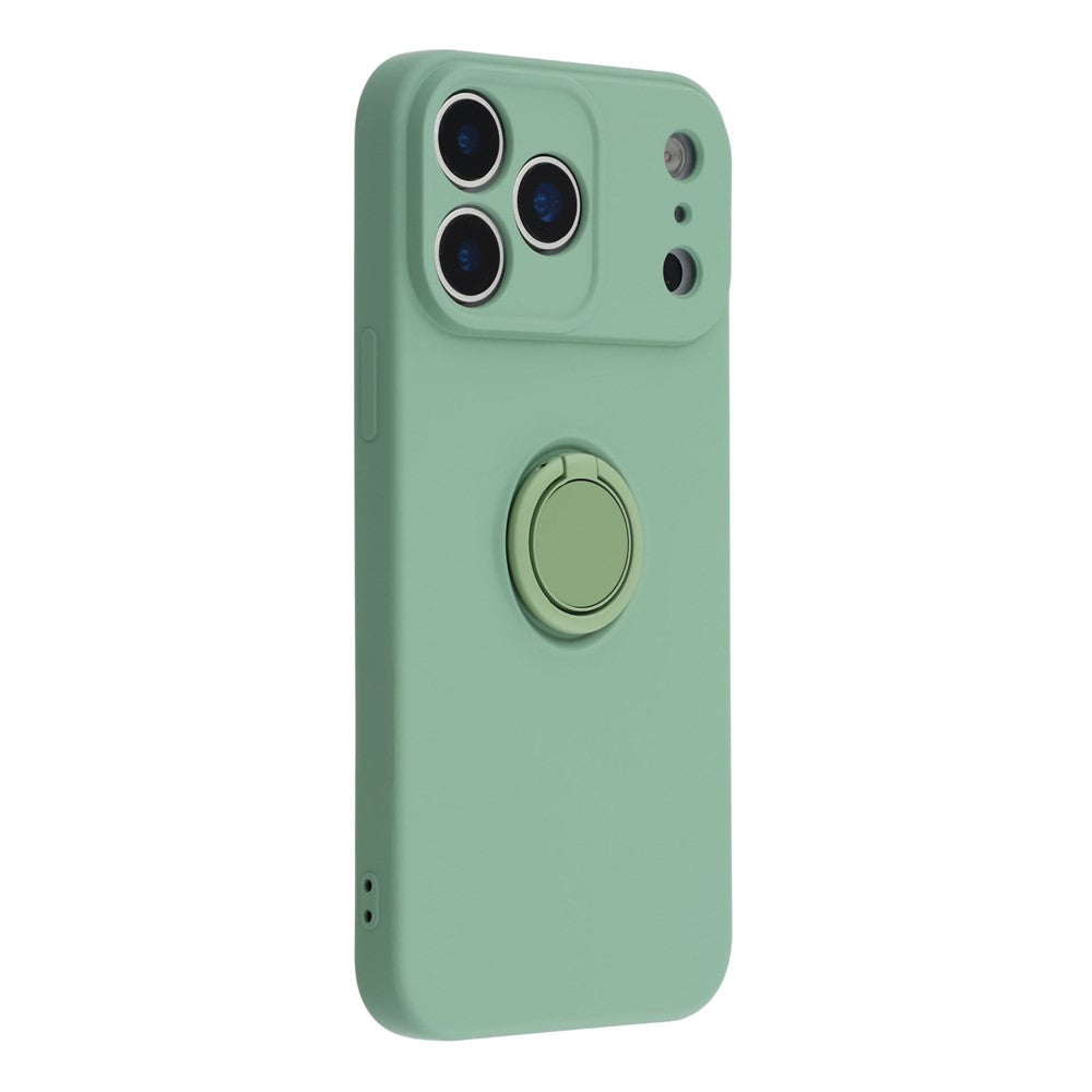 For iPhone 17 Pro Max Silicone Case with Strap Ring Kickstand Phone Cover - Green