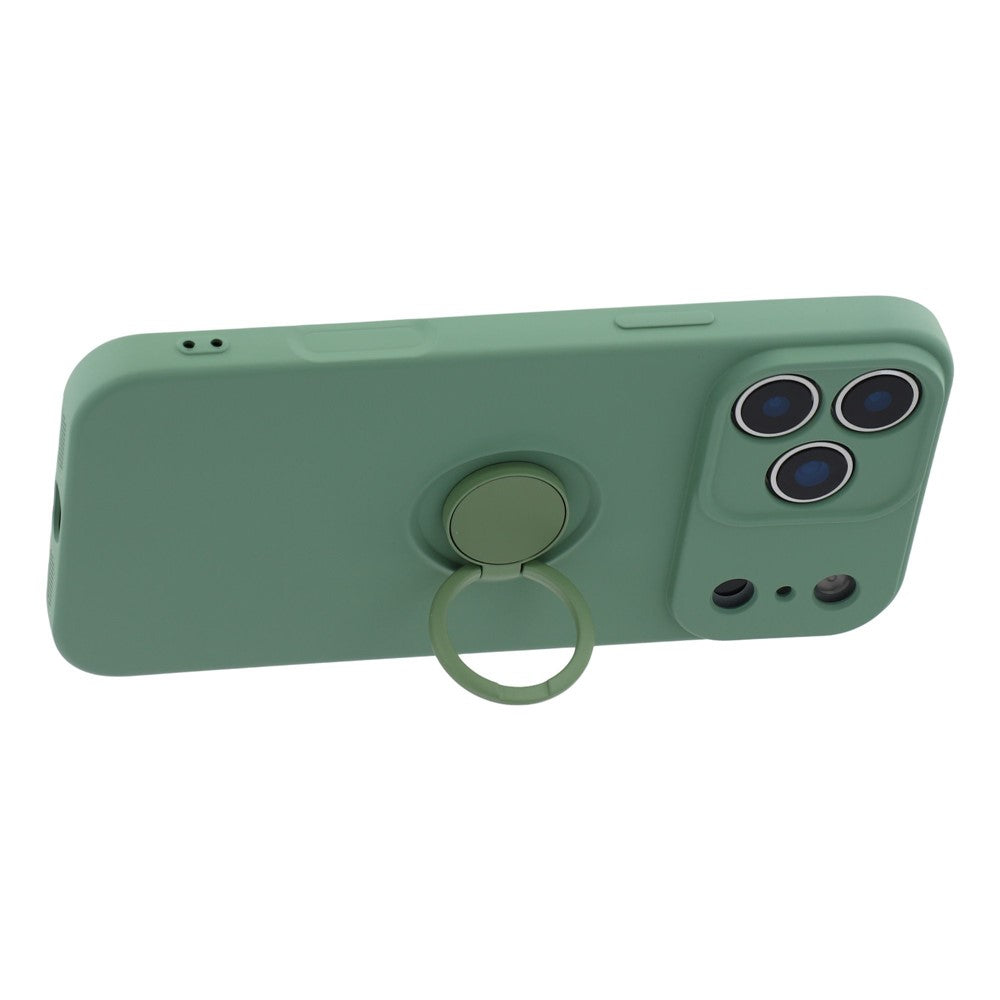 For iPhone 17 Pro Max Silicone Case with Strap Ring Kickstand Phone Cover - Green