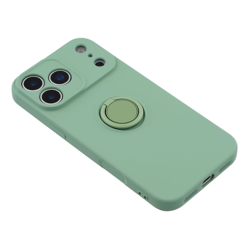 For iPhone 17 Pro Max Silicone Case with Strap Ring Kickstand Phone Cover - Green