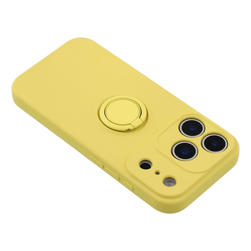 For iPhone 17 Pro Max Silicone Case with Strap Ring Kickstand Phone Cover - Yellow