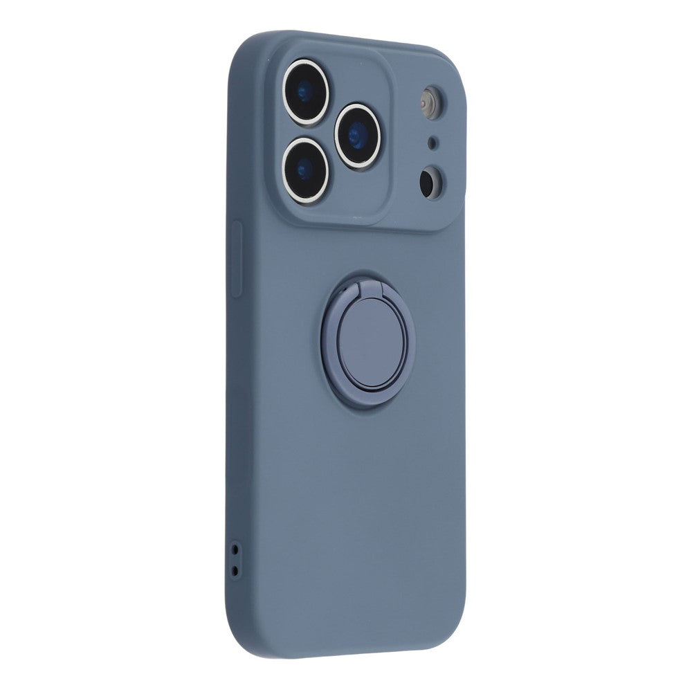 For iPhone 17 Pro Max Silicone Case with Strap Ring Kickstand Phone Cover - Dark Blue