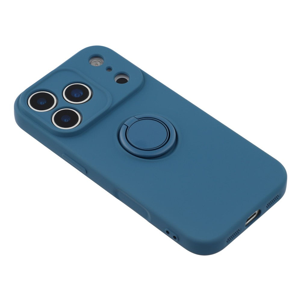 For iPhone 17 Pro Max Silicone Case with Strap Ring Kickstand Phone Cover - Midnight Blue