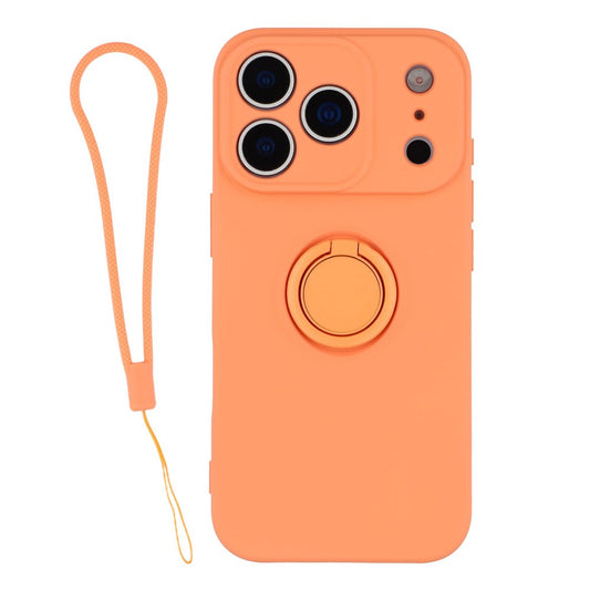 For iPhone 17 Pro Max Silicone Case with Strap Ring Kickstand Phone Cover - Orange