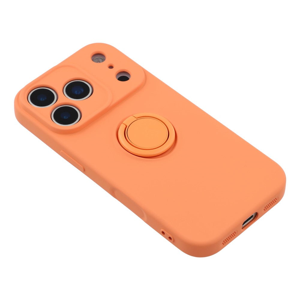 For iPhone 17 Pro Max Silicone Case with Strap Ring Kickstand Phone Cover - Orange