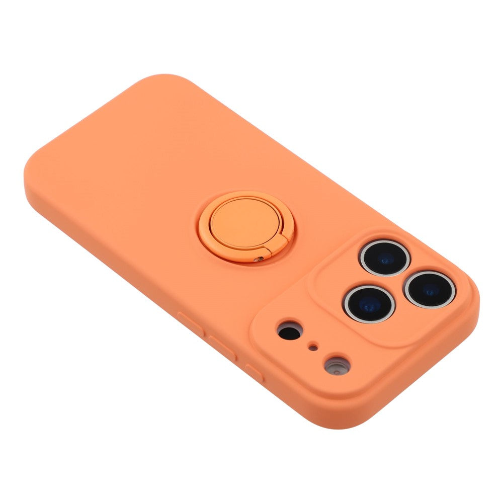 For iPhone 17 Pro Max Silicone Case with Strap Ring Kickstand Phone Cover - Orange