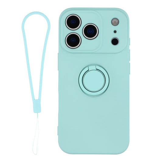 For iPhone 17 Pro Max Silicone Case with Strap Ring Kickstand Phone Cover - Sky Blue