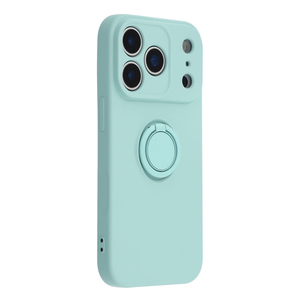 For iPhone 17 Pro Max Silicone Case with Strap Ring Kickstand Phone Cover - Sky Blue